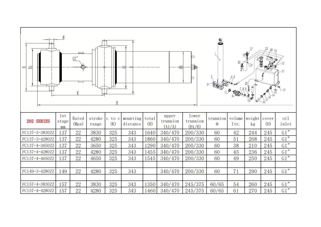 Single Acting Hydraulic Cylinder for Vehicle and Trailer